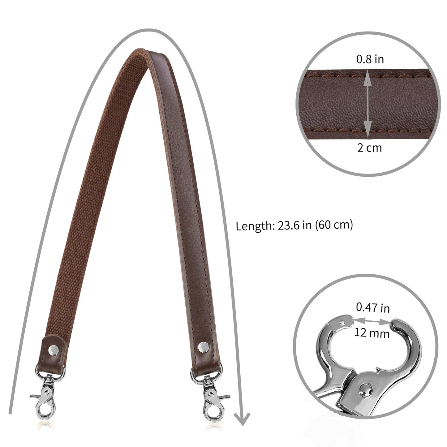Allzedream Genuine Leather Purse Strap Sewing Canvas Replacement Handbag Shoulder Bag 2 Pcs (Coffee, Silver Hardware)