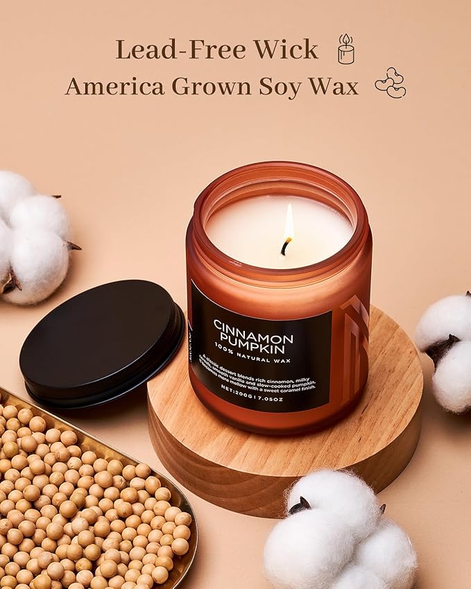 M&SENSE Cinnamon Pumpkin Fall Scented All Natural Soy Wax Candles for Home Scented, Cotton Wick Autumn Long Burning 7.05oz 50 Hours Burn Time, Jar Candle Gift for Thanksgiving