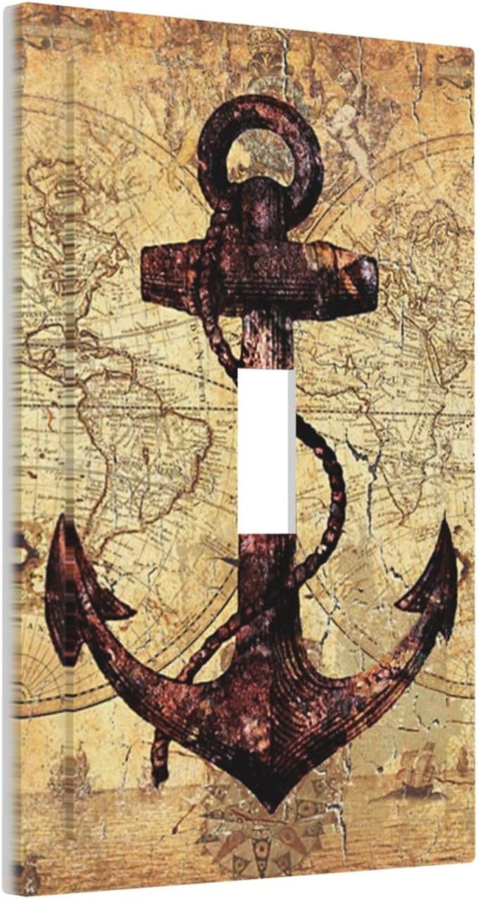 Anchor Nautical Vintage Map 1 Gang Single Toggle Light Switch Covers Decorative Wall Plate Switchplate Electrical Faceplate for Office Livingroom Home Decor