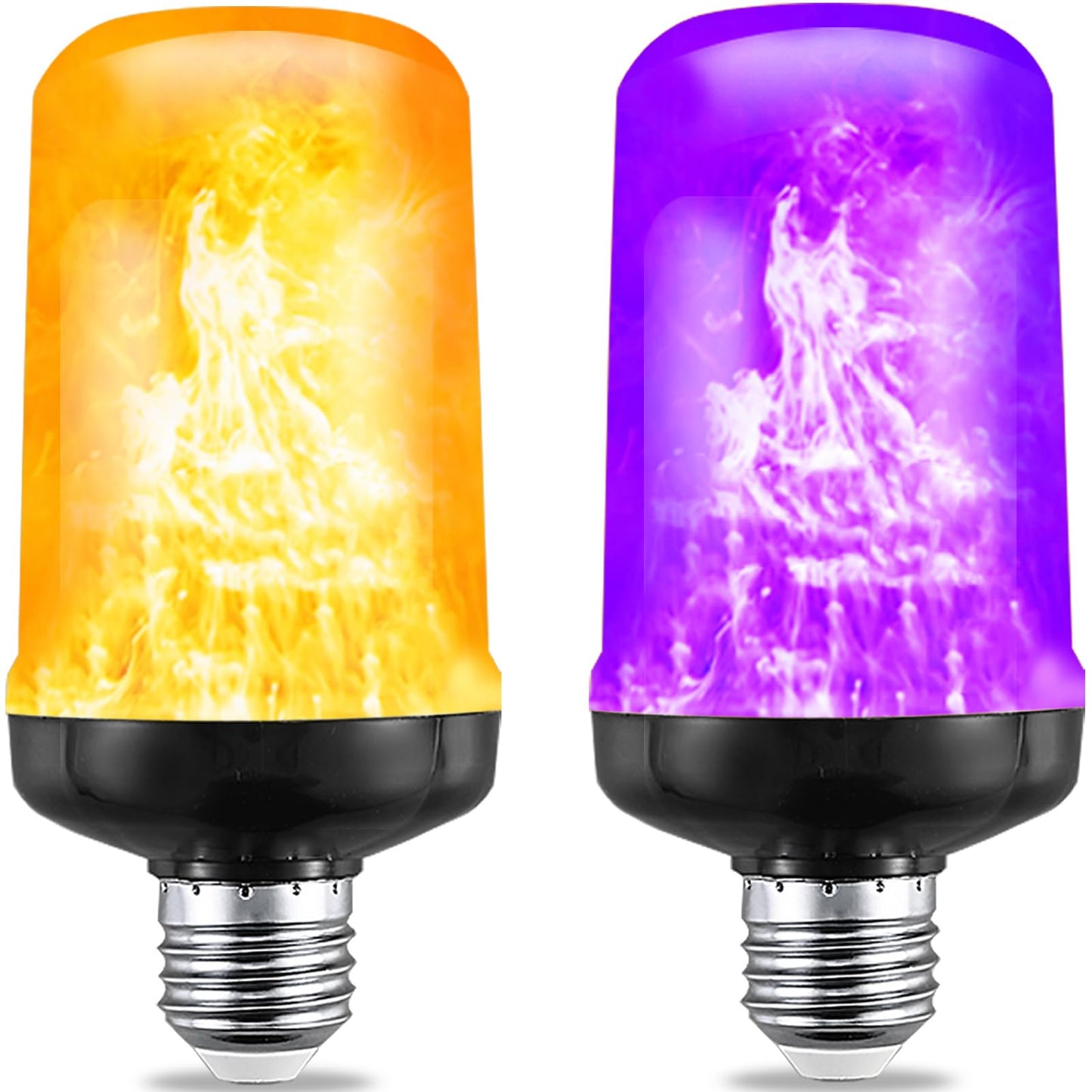 JAHEKS Orange Purple Flame Light Bulbs, Flickering Light Bulb with 4 Modes Upside Down Effect, 5W E26 Base LED Fire Lights for Halloween Christmas, Indoor Outdoor Party Home Patio Porch Decor