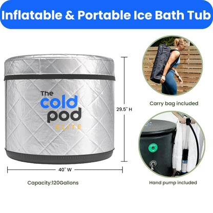 The Cold Pod Elite Insulated Ice Bath Tub, Portable Cold Plunge Tub with Insulated Spaceship Cover,Chiller Compatible (120 Gallon)