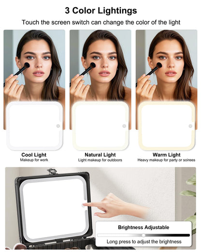 Relavel Makeup Bag with LED Mirror, Makeup Box Travel Train Case with Rechargeable Lighted Mirror & Adjustable Dividers, Cosmetic Brush Organizer Storage for Makeup Artists Gifts for Women and Girls