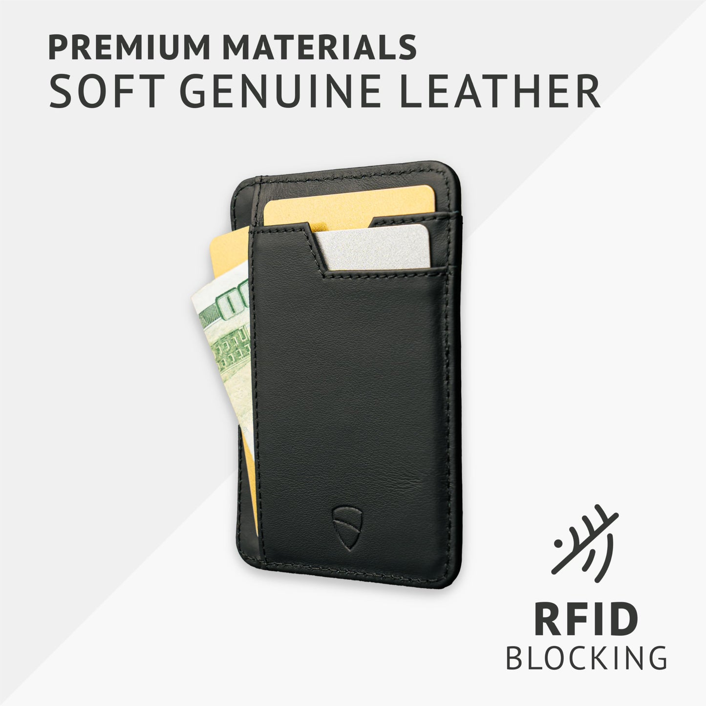 Vaultskin BRIXTON Slim RFID Wallet for Men - Leather Front Pocket Minimalist Card Holder Wallet with ID Window & Gift Box (Jet Black)