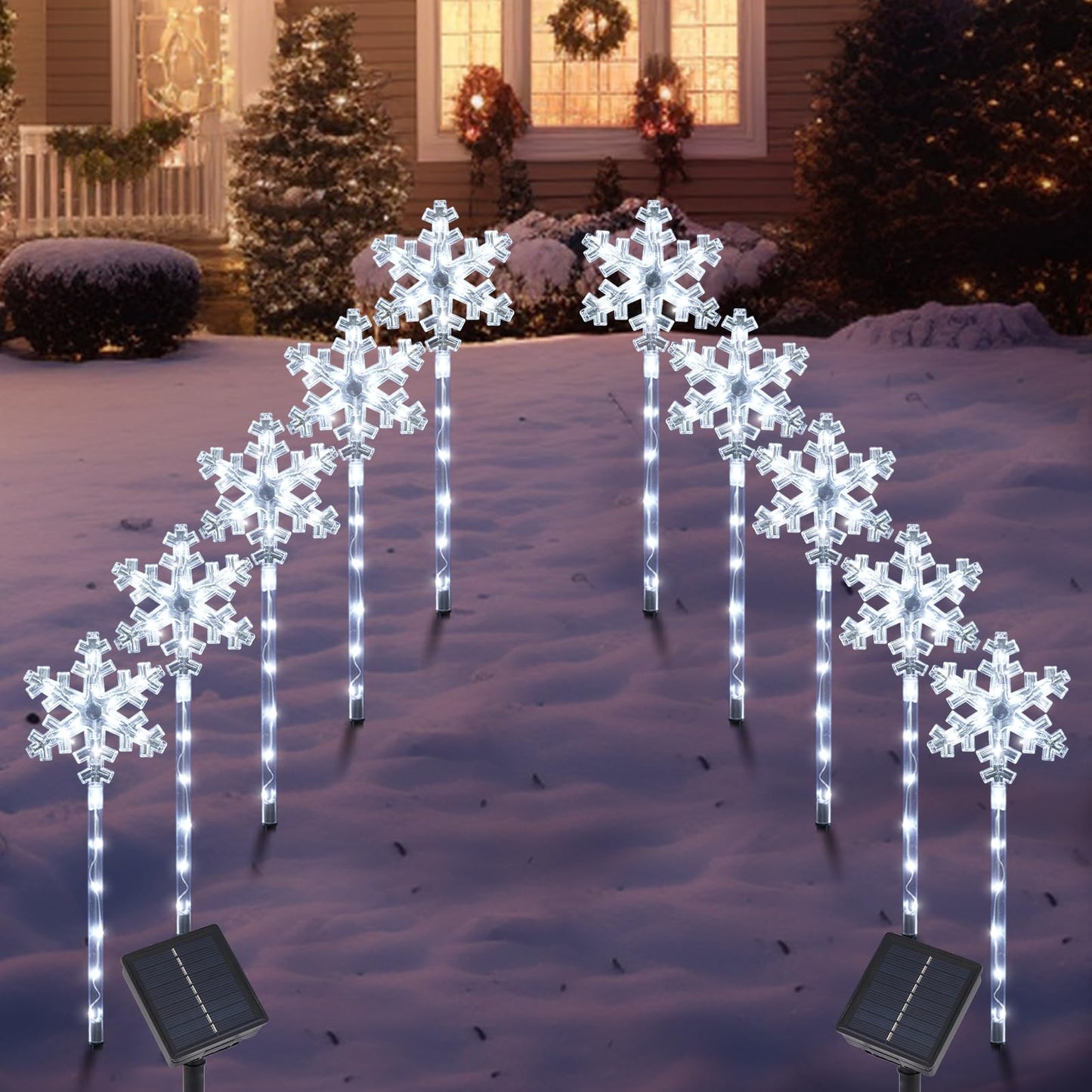 BRIGHTDECK Solar Christmas Snowflake Pathway Lights, Set of 10 Outdoor Garden Lights Decorations，Waterproof Stake Decorative Light for Yard Lawn Porch Walkway Decor (Cool White, 10 Pack)