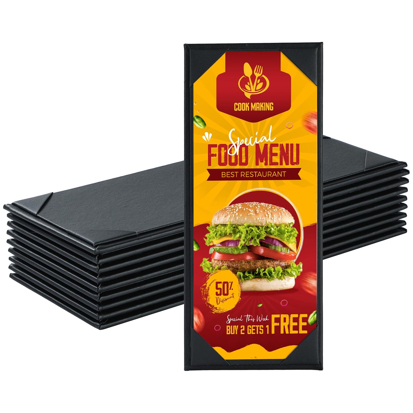 NATGAI 10 PCS 1 View Menu Covers 4.25" x 11", PU Leather Menu Cover Menu Holders, Waterproof Double View Restaurant Menu Covers, Fit for Restaurant Bar Cafe Hotel Wine List (1 View, 4.25"x11")