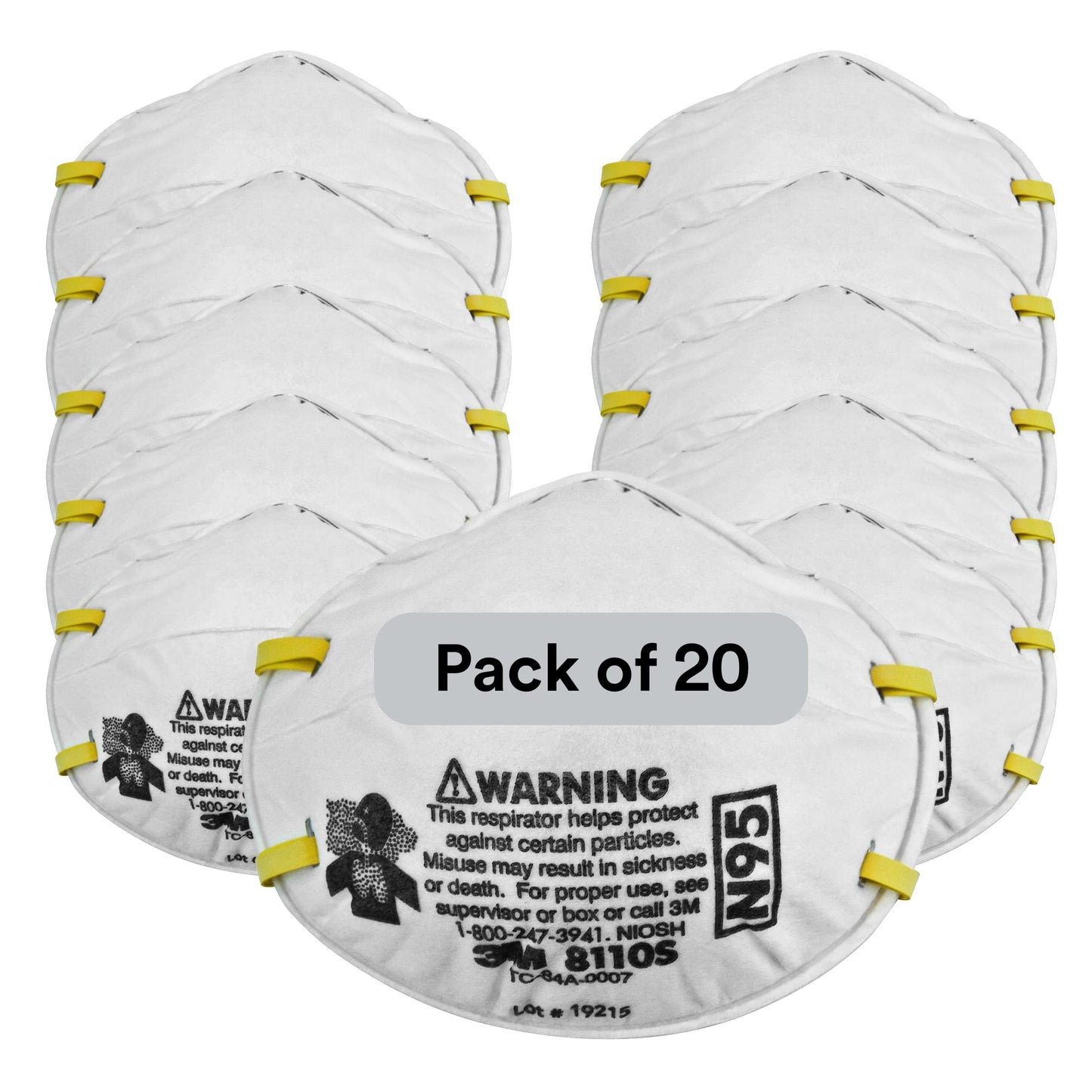 3M Particulate Respirator, 8110S, N95, Unsealed, Smaller Size, NIOSH APPROVED, Adjustable Noseclip, Two Strap Design, Advanced Electrostatic Media, Nosefoam, Disposable, (Pack of 20)