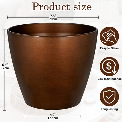 Hollyone Set of 2 Outdoor Planter 8 inch Plant Pot Gradient Plastic Pots for Plants Planters for Outdoor Indoor Plants with Drainage Hole Round Plant Pot Flower Pots Garden Decorations Brown