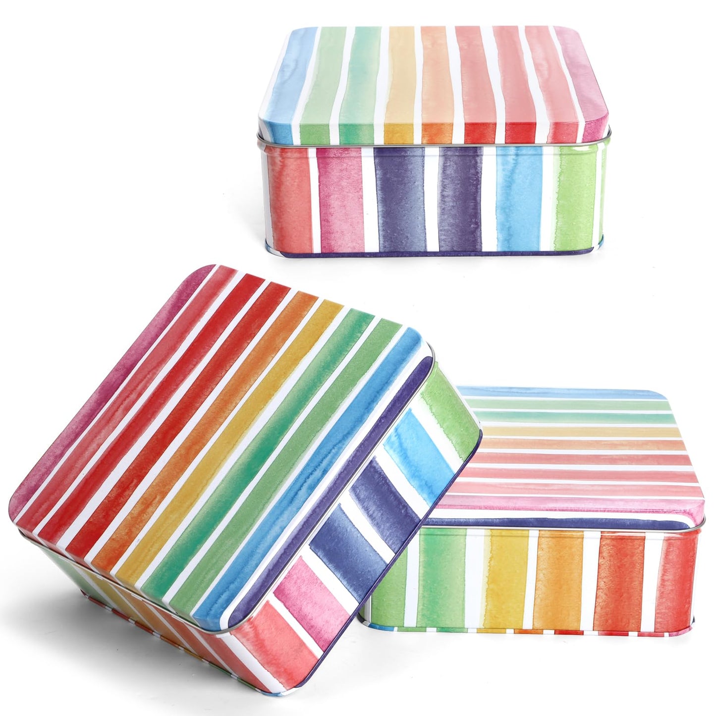 Yopay 3 Pack Metal Cookie Tin with Lid, Square Baking Cake Gift Tins for Patisseries, 7" x 7" x 2.76" Candy Brownies Snacks Chocolate Storage Container for Christmas Easter Thanks Giving Holiday