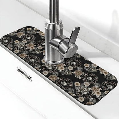 Paisley Mandala Brown And Black Floral Kitchen Sink Splash Guard Faucet Mat