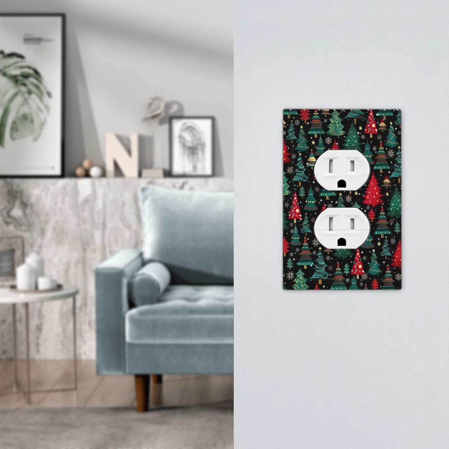 Christmas Tree Red Green Snowflakes Stars Holiday Theme Outlet Covers 1 Gang Duplex Light Switch Cover Decorative Switch Plates Electrical Receptacle Faceplate Wall Plate for Home Living Room Decor