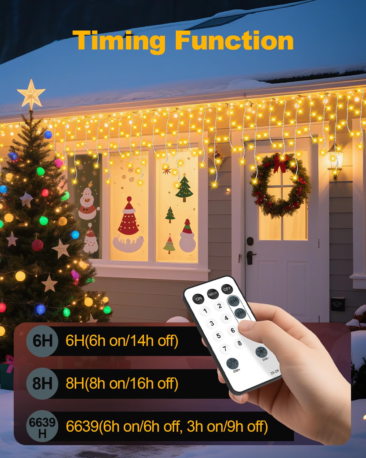 Vynoblip Christmas Ice Lights Outdoor,Warm White 33FT 306 LED 8 Modes Plug in Xmas Tree Decorations Twinkle Fairy Light String with Remote Timer Memory for Roofline Yard Party Wedding Camping Decor