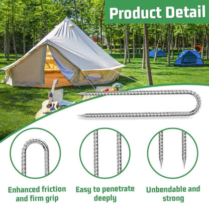 Rebar-Stakes-12-Inch, Ground Stakes Heavy Duty U-Hook Galvanized Anti-Rust Ground Anchors for Camping Tent Trampoline Accessories Dog Fence Chicken Coop Deer Fence 4pcs