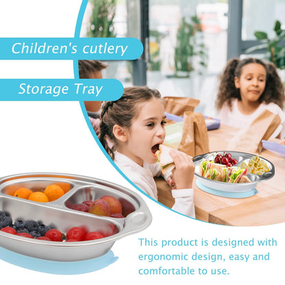 Mrs. Chou® BPA-Free 100% Food-Grade Stainless Steel Baby Plates with Suction Divided Designed for Babies and Toddlers, Ideal for Kids Infant Baby-Led Weaning Toddler Feeding Supplies Dishwasher Safe