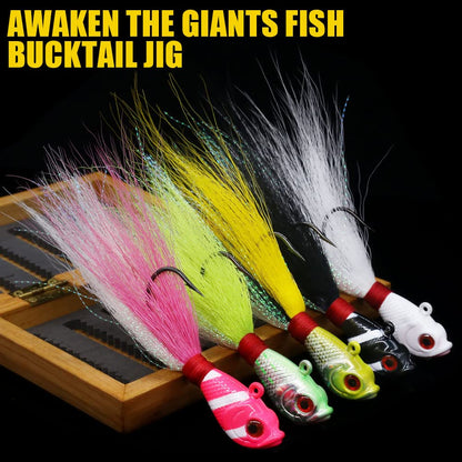 XFISHMAN Bucktail Jigs Saltwater Hair Jigs Head - Fishing Lures Assorted Kit (5 Pack)