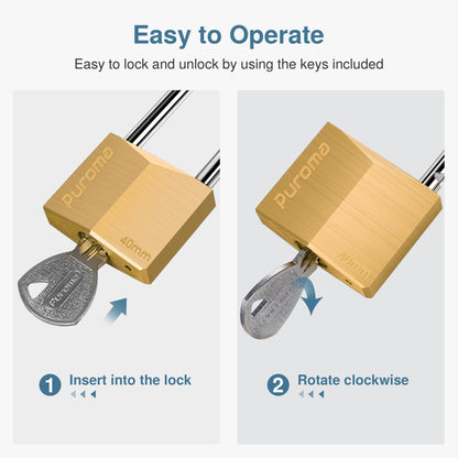 Puroma 1 Pack Keyed Padlock Waterproof Solid Brass Lock, 2.6 Inch Padlock with Keys for Sheds, Storage Unit School Gym Locker, Fence, Toolbox, Hasp Storage