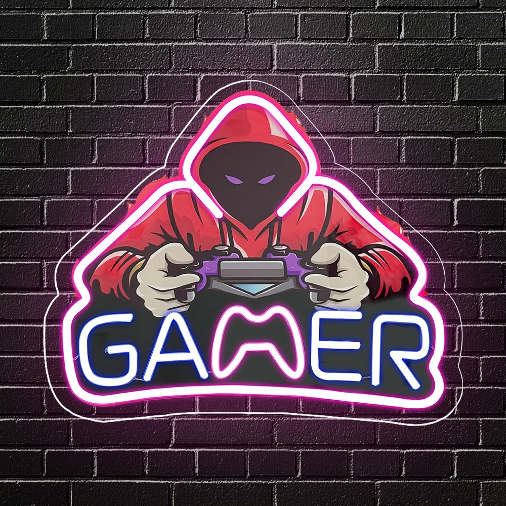 RuCvixkt Gamer Neon Sign for Game Room Decor, Gaming Neon Sign LED USB Power Neon Lights for Boys Bedroom, Man Cave, Gaming Wall Decor, Gifts for Teen Boys, Birthday Christmas