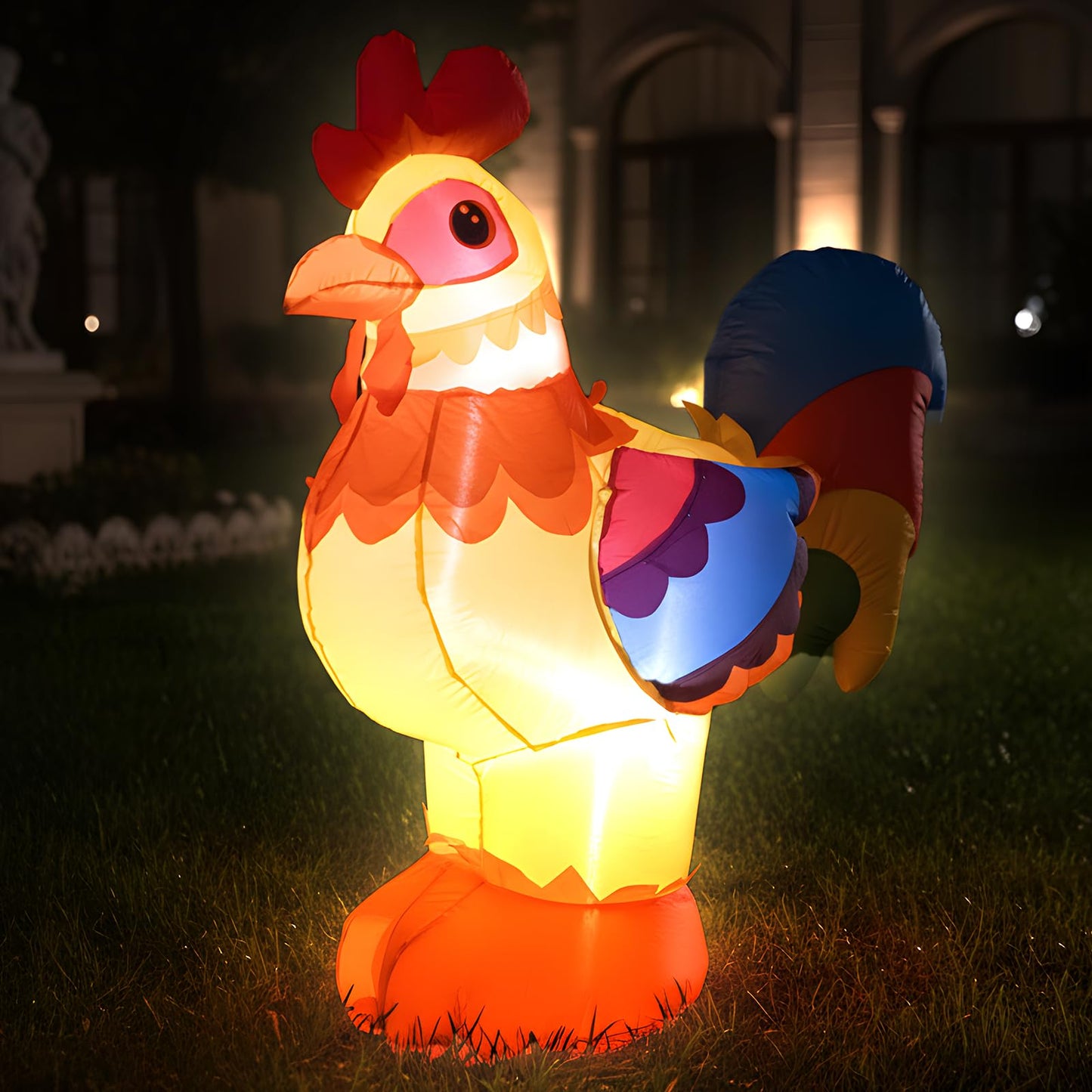 4FT Inflatables Christmas Spring Farm Ranch Blow up Animals Cute Rooster Decorations with LED Light Indoor Outdoor Yard Graden Party Lawn Holiday Decor