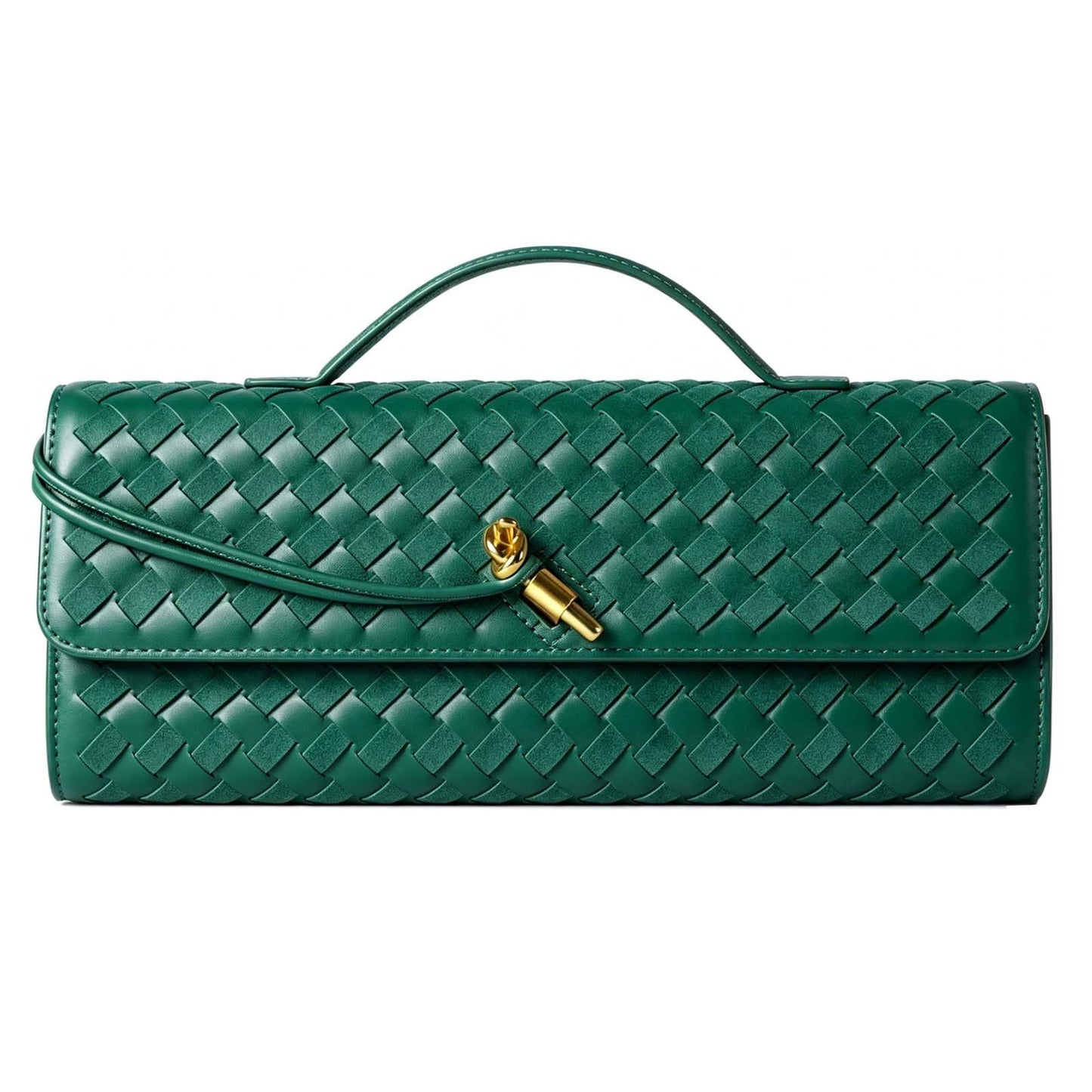 Hoochie Masa Woven Clutch Purse for Women Designer Shoulder Handbag Leather Crossbody Evening Bag with Detachable Chain (Emerald Green)