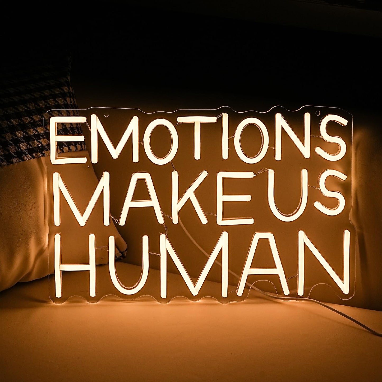 JLEWUINH Emotions Make Us Human Neon Sign Dimmable Switch Neon Signs for Wall Decor USB Warm White Led Light Up Signs for Home Museum Bar(16.5”*10.6”)