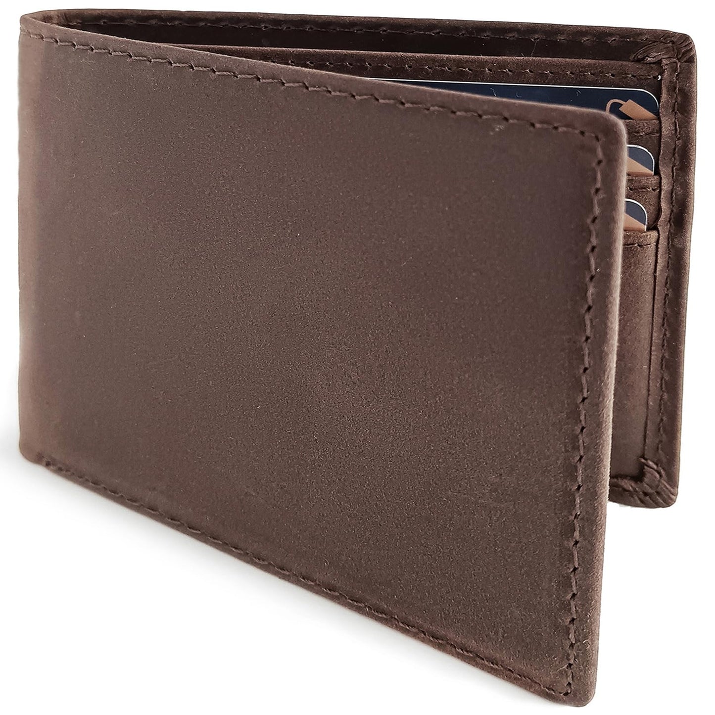 LnxLtw Bifold Travel Wallets for Mens Slim RFID Blocking | Compact Front Pocket Thin Genuine Leather Wallet | Minimalist Credit Card Holder with 4 Card Slots and ID Window Gift Box (Dark Brown)