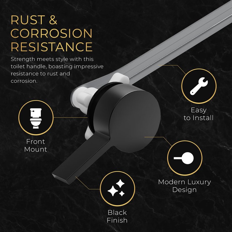 RAVINE Premium Modern Luxury Universal Toilet Handle Replacement, Majestic Collection. Toilet Lever Replacement, Easy Install (Black, Front Mount)