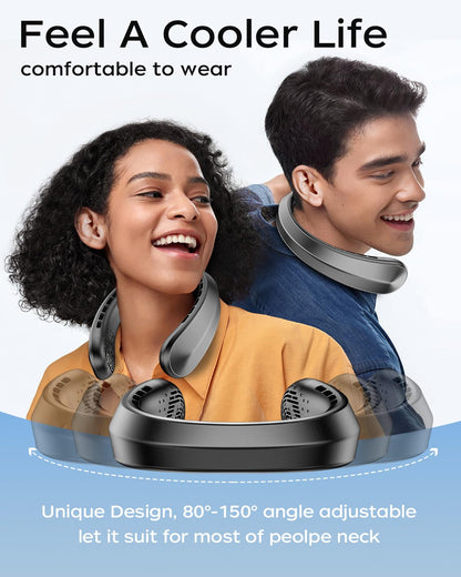 Nhpoi Neck Fan, Portable Neck Fan, 5200 mAh Battery Operated Wearable Personal Fan with USB Rechargeable, 3 Wind Speed, Fast Cooling, Ultra Quiet, Bladeless, Headphone Design for Travel, Men Women
