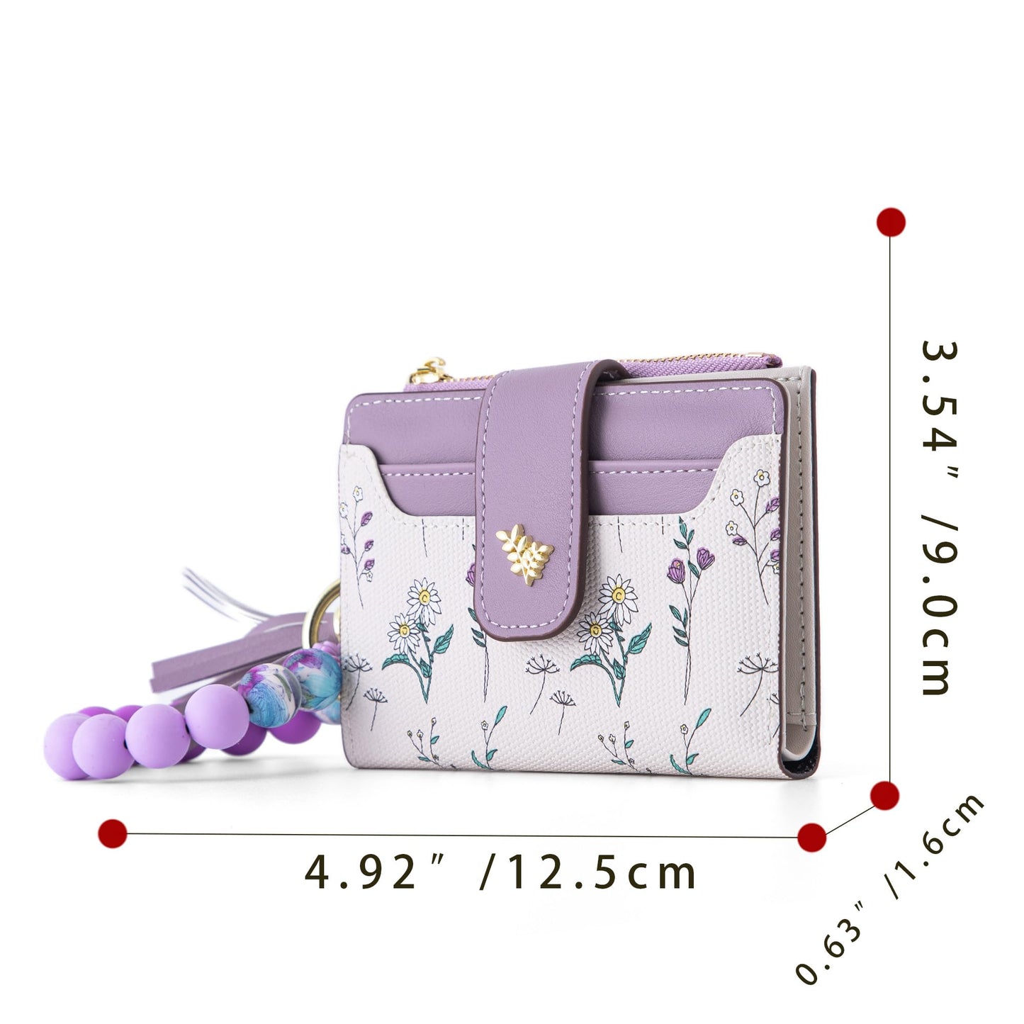 Tomolucky Direct Small Wallets for Women RFID Blocking Leather Bifold Zipper Pocket Keychain Wallet with Bracelet Flower Pattern ID Window Credit Card Holder Purse (Flower, Purple)