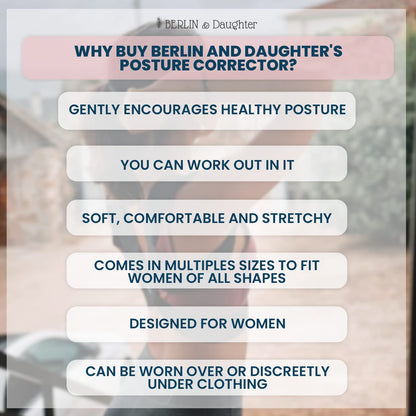Berlin & Daughter Posture Corrector - Fully Adjustable Breathable Clavicle Chest Back Support Brace for Improves Posture & Provide Lumbar Support Back Pain Relief - Perfect for Men & Women - Medium