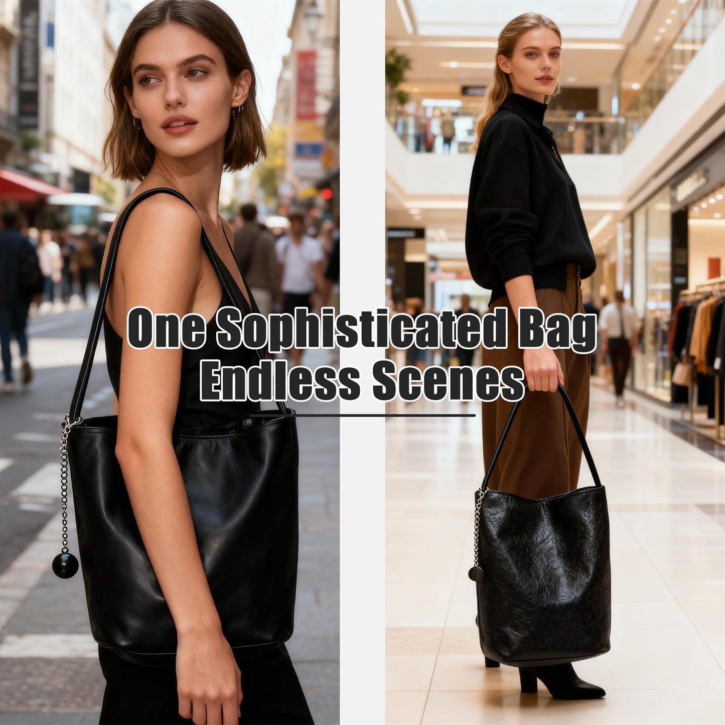 LuyaVogue Shoulder Bag for Women, Soft Leather Fall Trendy Designer Bag, Handle Bucket Bag with Pocket (Black)
