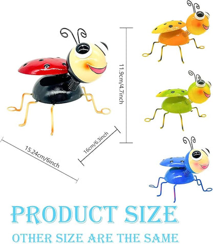 Metal Yard Art Garden Decor for Outside Cute Coloful Ladybugs Lawn Patio Ornaments Backyard Decorations Garden Gifts for Mom - Set of 4