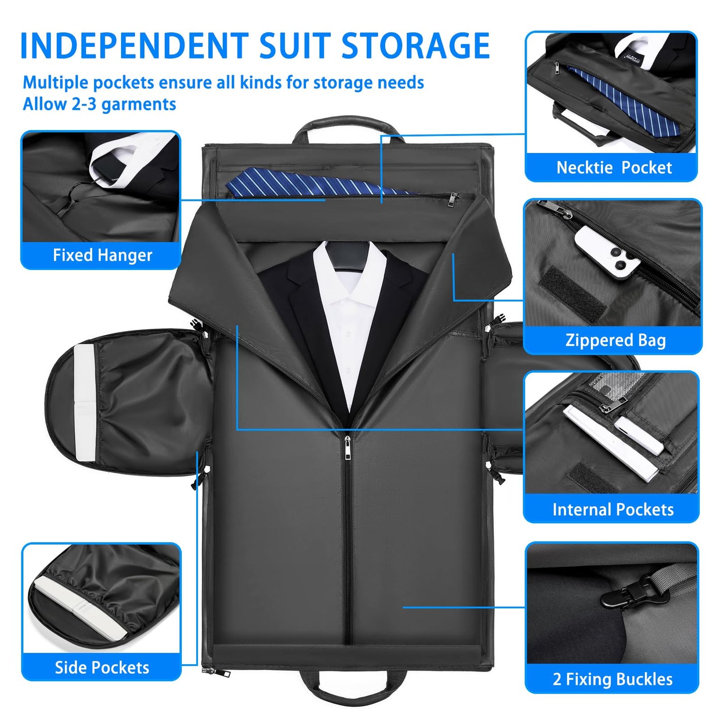 Leather Garment Bag，Convertible Garment Duffel Bag for Travel Mens Suit Bag 2 in 1 Waterproof Foldable Carry on Garment Bag with Shoulder Strap Weekender Bag with Shoe Pouch