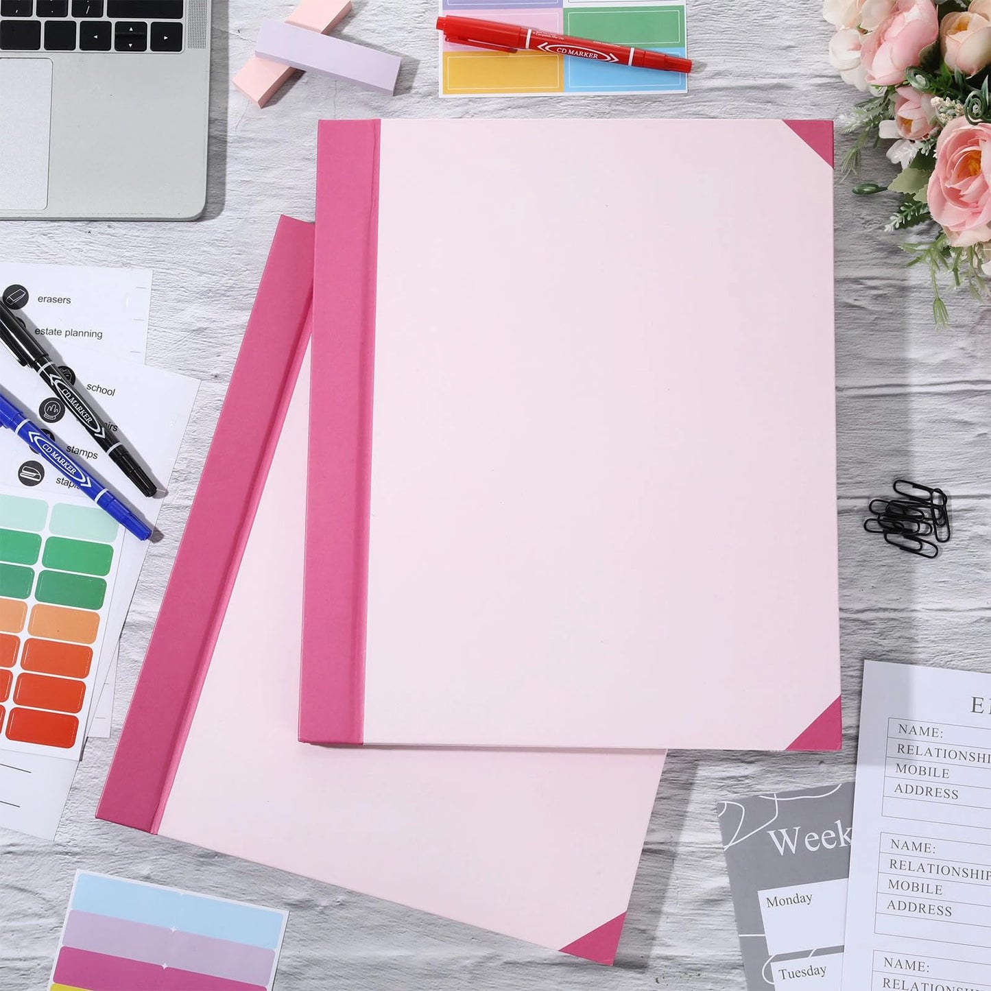 LemonSecret 2 Pack Important Document Organizer, Expanding File Binder with Sticky Notes, Paper Clips, Markers, Emergency Binder Folder for Important Papers, Certificates, Passport, Lifebook(Pink)