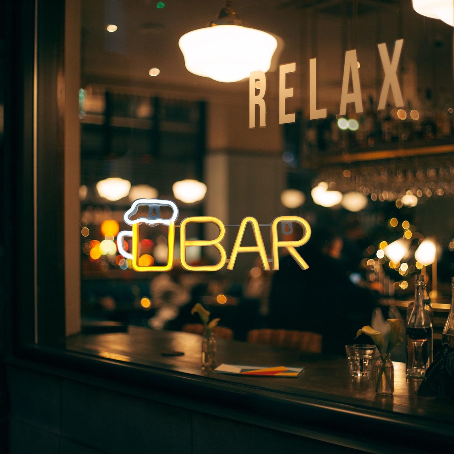 VOCAON Bar Beer Neon Signs Light Wall Decor USB/Battery Powered Neon Lights for Bedroom Girls Kids Birthday Party LED Bar Signs for Home Bar, Bistro, Party, Club, Home Theater (Warm White)
