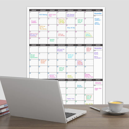 Large Dry Erase Calendar for Wall,3 Month Vertical Wall Calendar, Blank Reusable Monthly Quarterly Calendar Planner Undated, 27.8"x41" Whiteboard Calendar, Office, Classroom
