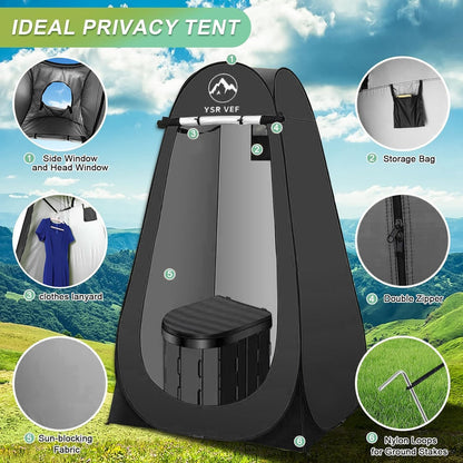 Portable Camping Toilet Kit with Pop-Up Privacy Tent, Washable Outdoor Shower and Changing Room, Includes Toilet Bags and Poo Gel