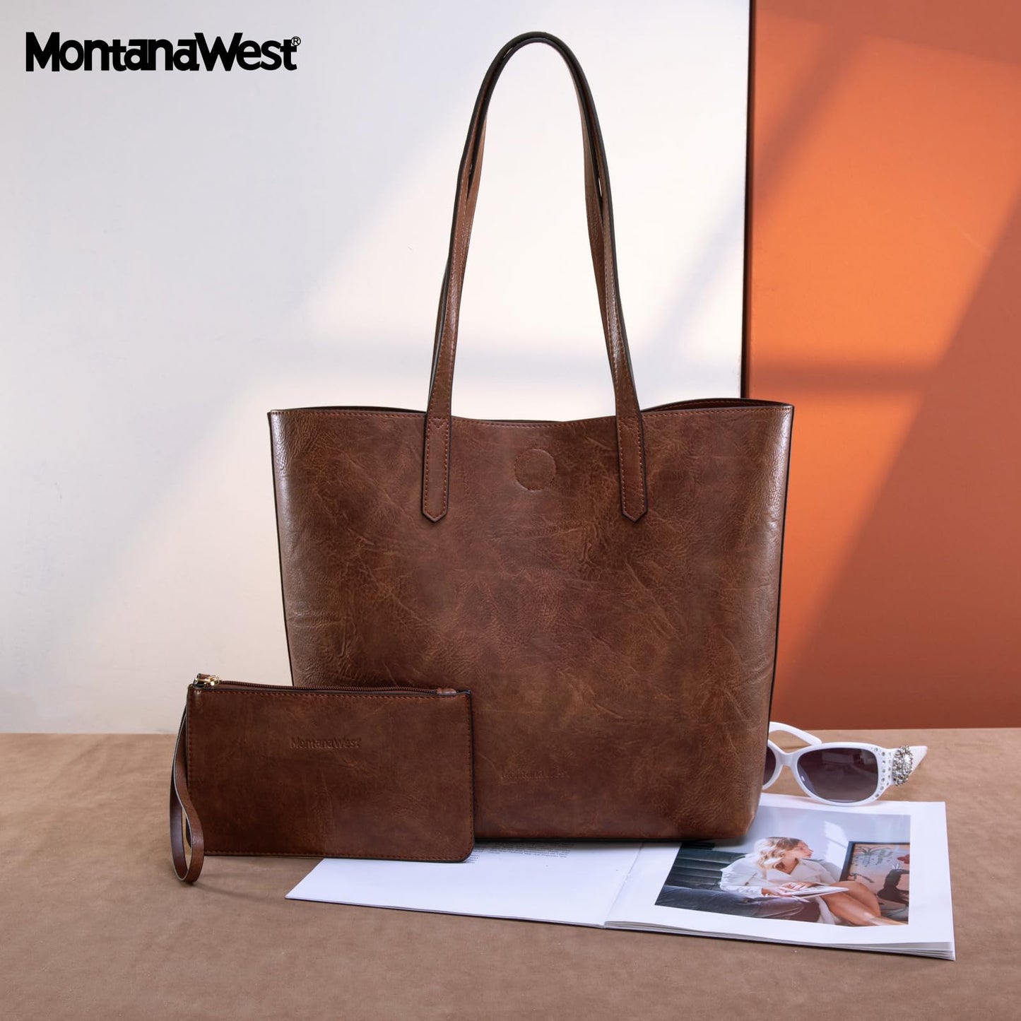 Montana West Tote Bag for Women Soft Hobo Purse Vegan Leather Work Shoulder Top Handle Handbag MWC-376DBR