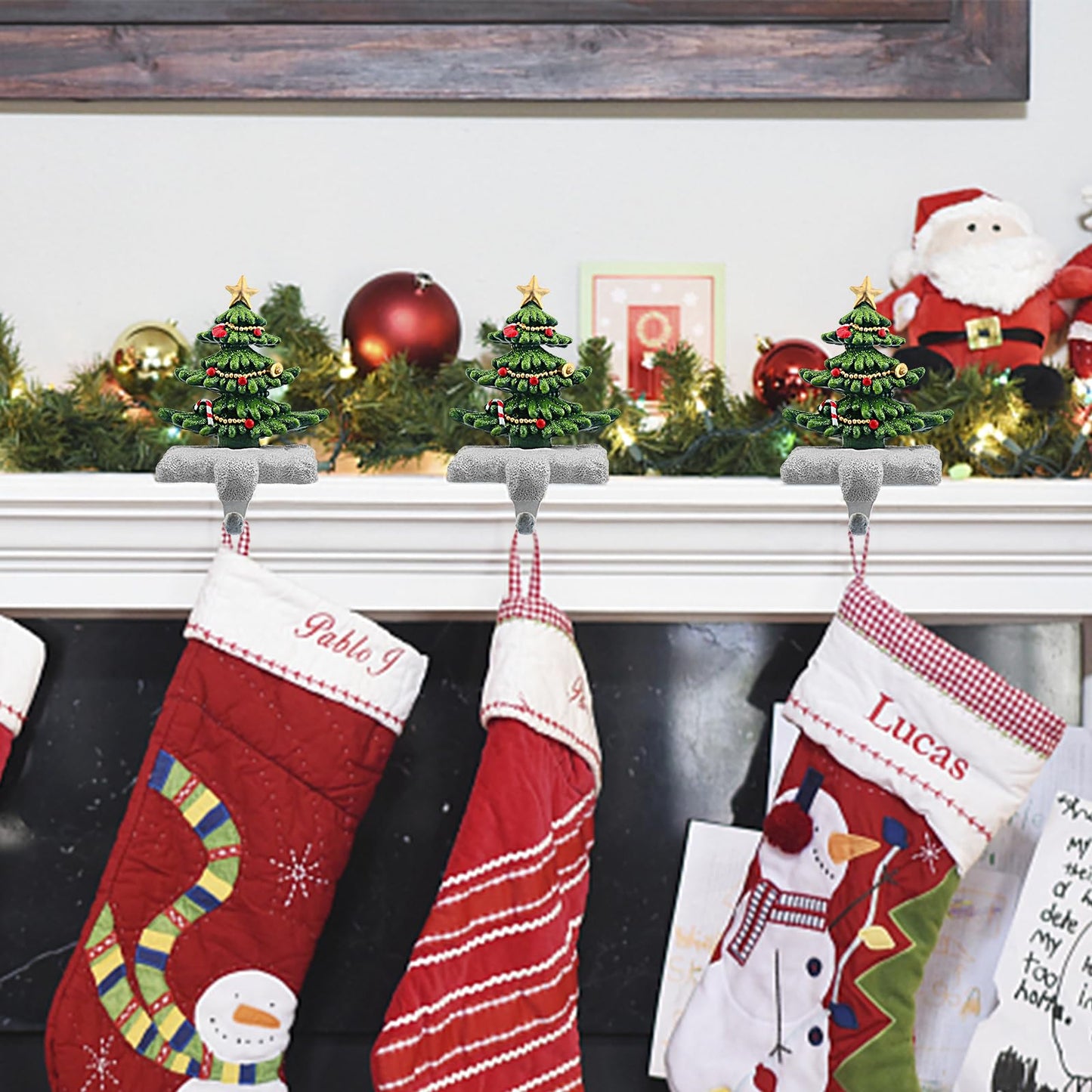 ehuoyan Christmas Stocking Holder Set of 2 with Glitter for Mantel Resin Stocking Hooks Fireplace Decor Sparkling Holiday Centerpiece Durable Indoor Christmas Gift