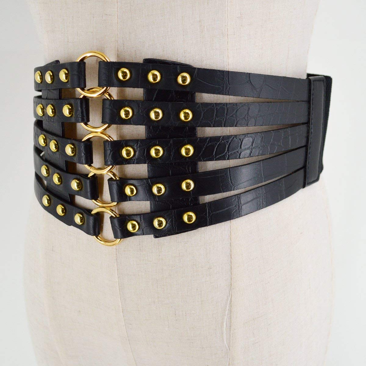 U Scinan Hollow Out Rivets Cinch Belt Tied Corset Elastic Wide Waist Belt Underbust Waistband