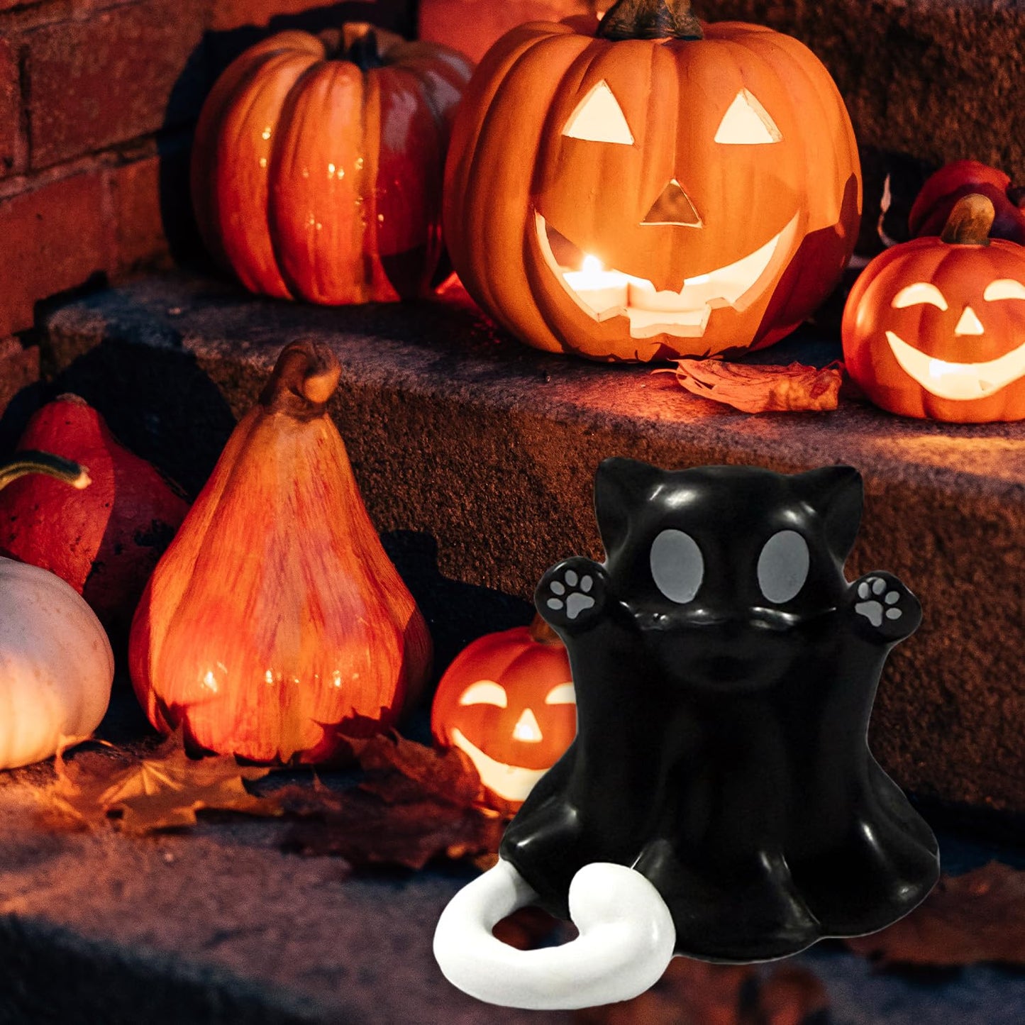 BHOOKA Halloween Ghost Cat Statue Middle Finger Gestures Designs Halloween Party Spooky Decor Cute Black Tabletop Ornament Resin Ghost Figurine Sculpture for Holiday Funny Gifts
