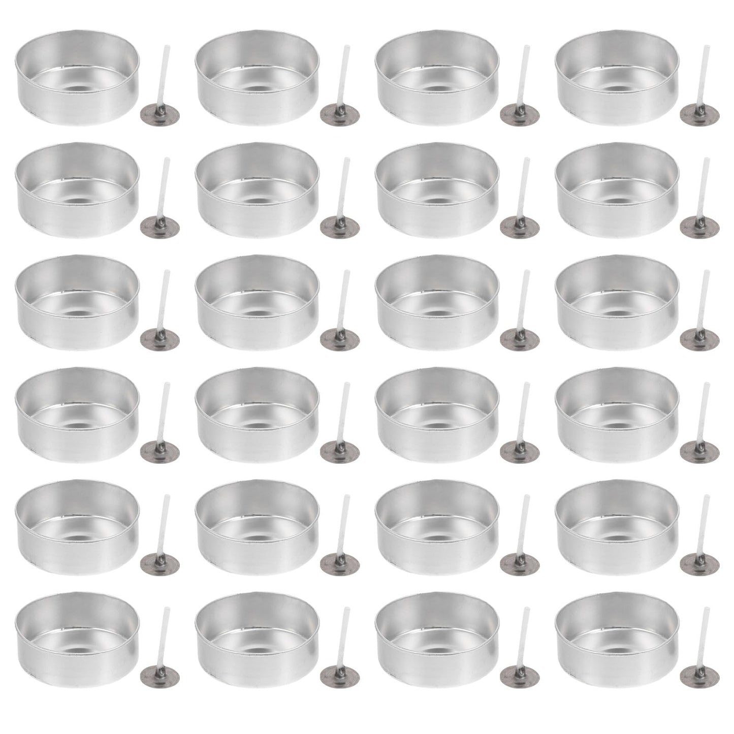 DOITOOL 100 Pcs Aluminum Tea Lights Cups, Round Empty Case Candle Wax Containers Candleholder, Metal Tea Light Tins with 100 Pcs Candle Wicks for Christmas Wedding Holiday Table Decoration