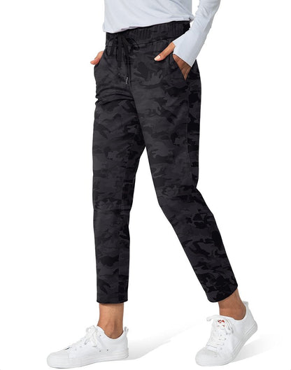 G Gradual Women's Pants with Deep Pockets 7/8 Stretch Sweatpants for Women Athletic, Golf, Lounge, Work (Black Camo, Large)