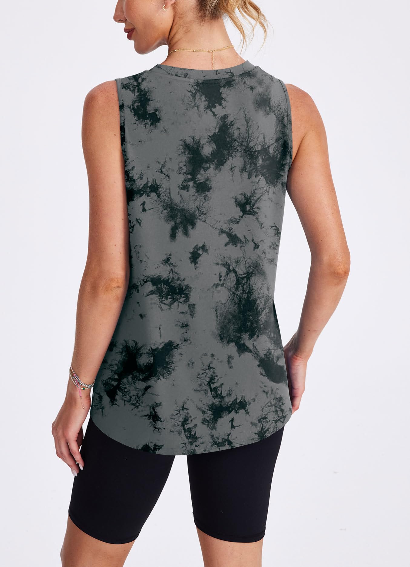 Womens Workout Tops Tank Tops Yoga Shirts Athletic Running Sleeveless Gym Clothes High Neck Athletic Running Shirts Black Tie Dye M