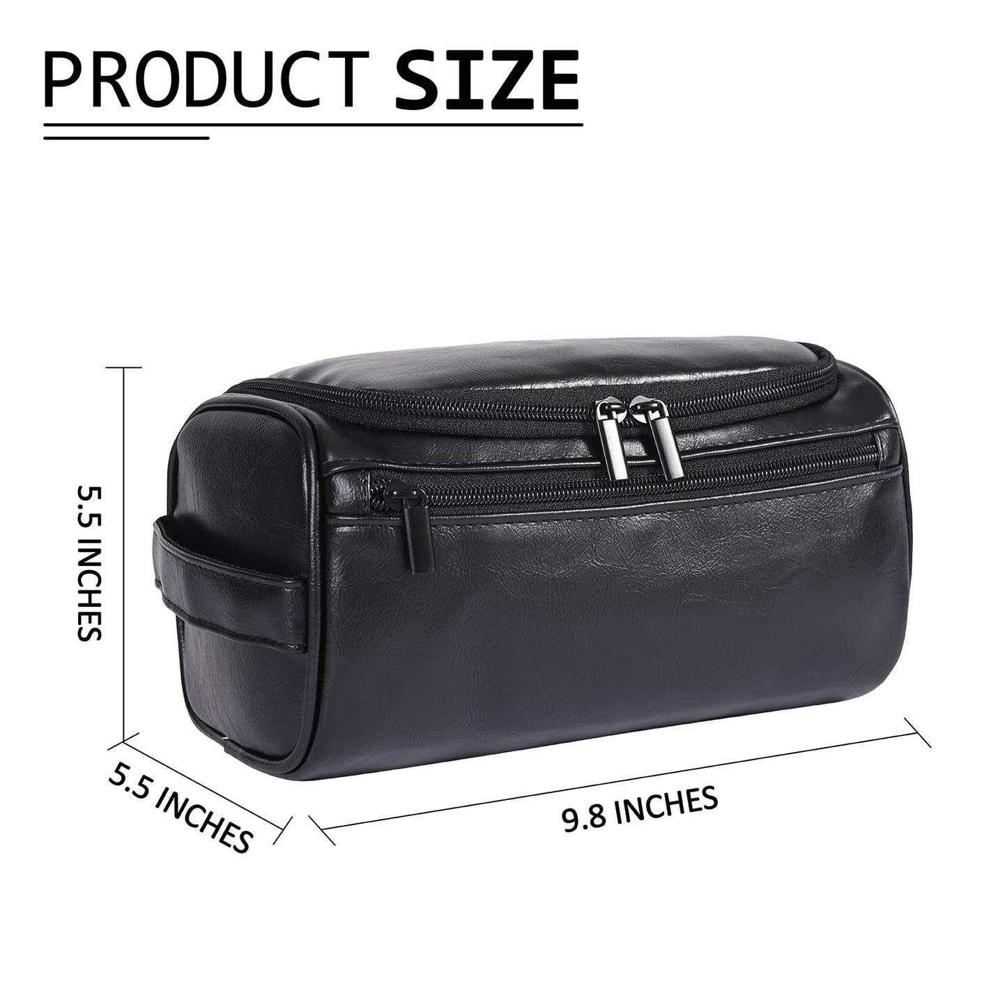 Seozata Toiletry Bag for Men, Hanging Travel Shaving Dopp Kit for Men and Women, Water-resistant Toiletries Organizer Bags, PU Leather Cosmetic Bags for Makeup Accessories (Black)
