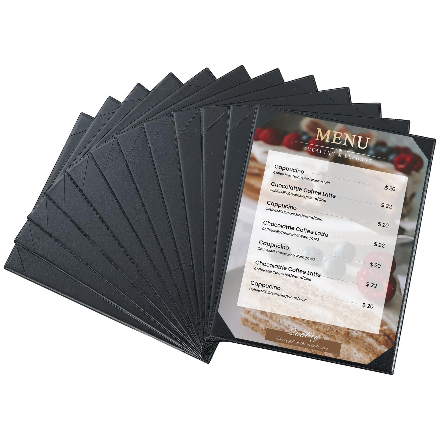AMGSH 1 View 8.5" x 11" Menu Holder Menu Covers | Black Leather Menu Sleeves Book Style for Restaurant Coffee Bars Wine List Fit for Letter Size 8.5" x 11" Certificate Holer Diploma Holder