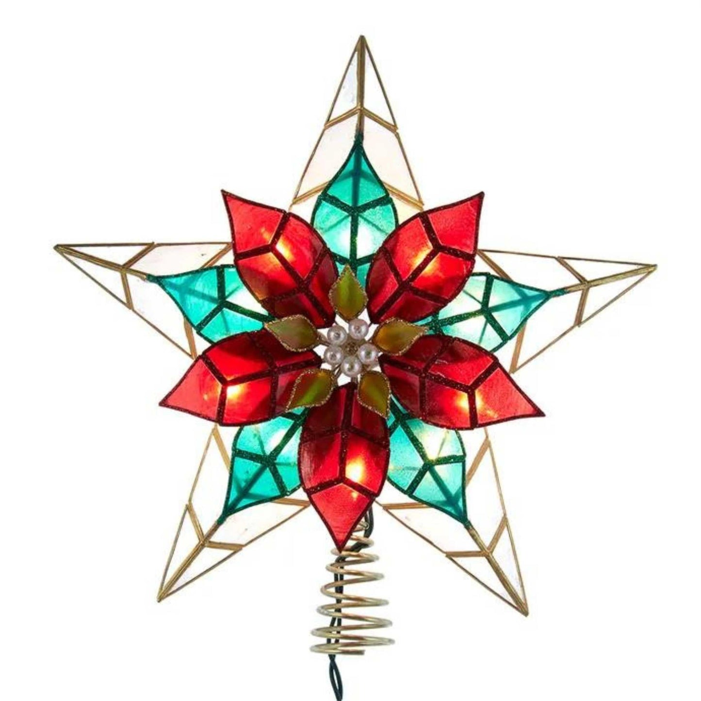 10-Light 11.5-Inch Poinsettia Capiz Star Tree Topper