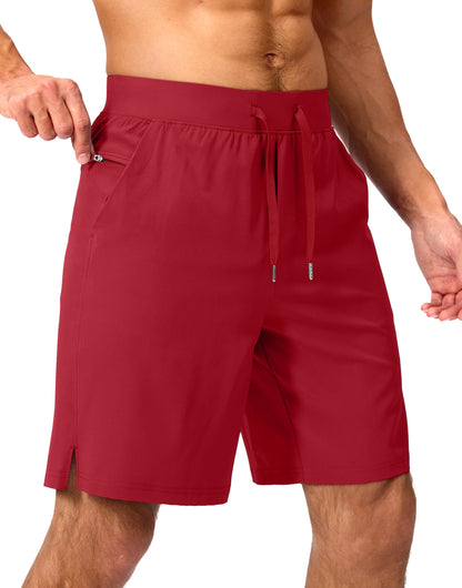 Soothfeel Men's Running Shorts with Zipper Pockets 9 Inch Lightweight Quick Dry Gym Sports Athletic Workout Basketball Shorts for Men (Bone, XL) Red