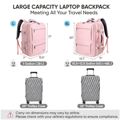 BALEINE Travel Backpack for Women Men, Large Sturdy Carry On Laptop Backpack Gifts for Business, Casual, Weekender, Hiking (Large, Pink)
