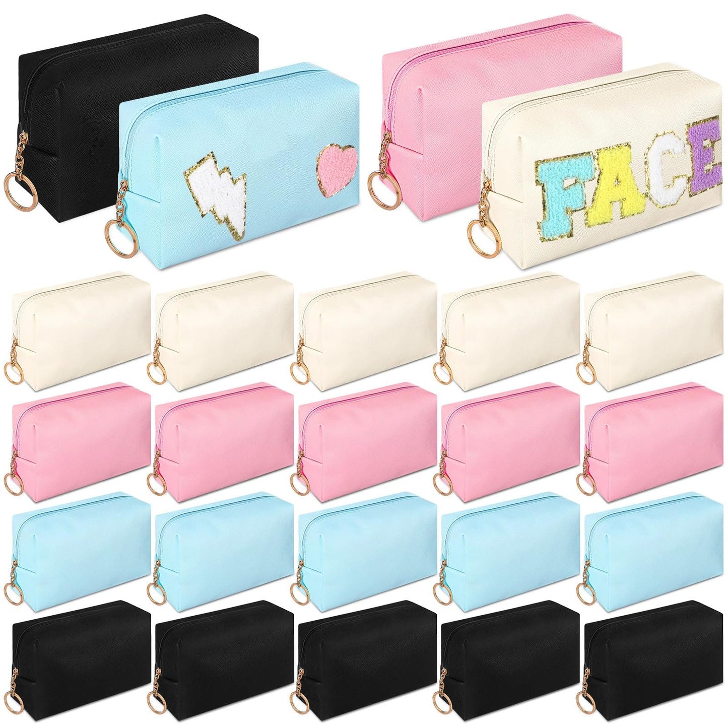 Chunful 24 Pcs Preppy Makeup Bag PU Leather Cosmetic Bag Bulk Makeup Plain Pouch Waterproof Toiletry Purse for Women Traveling Preppy Pencil Case Valentine's Day Gifts(Mixed Colors)