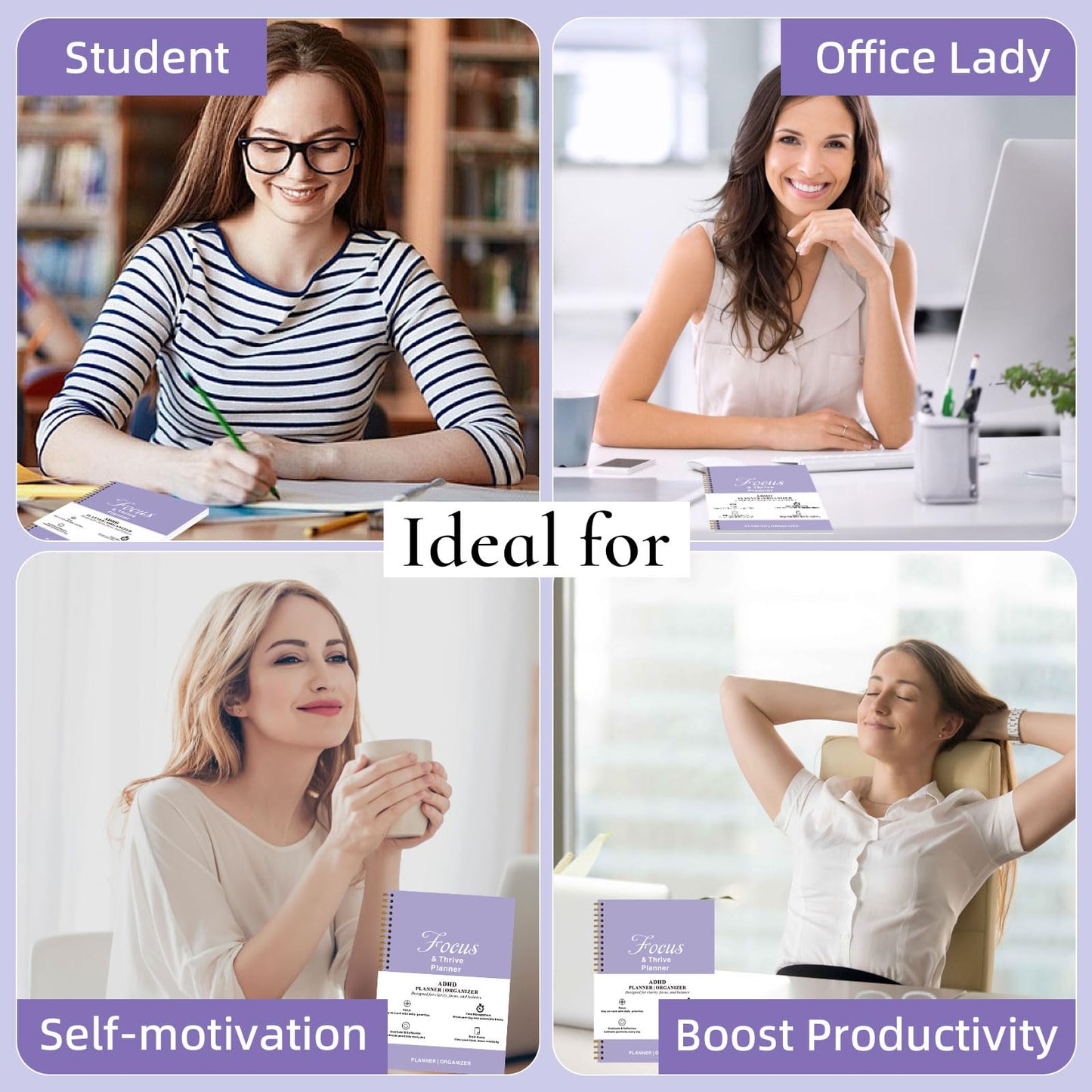ADHD Daily Planner for Neurodivergent Adults - Focus & Thrive Planner, Undated Task Management Organizer, Productivity Planners for Women to Stay Organized - Larger Size 7 * 10in (Purple)