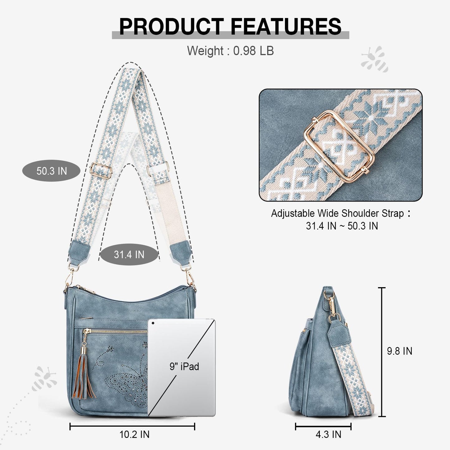 KITEVIUN Medium Crossbody Bags for Women Trendy, Women's Butterfly Shoulder Handbags with Tassel